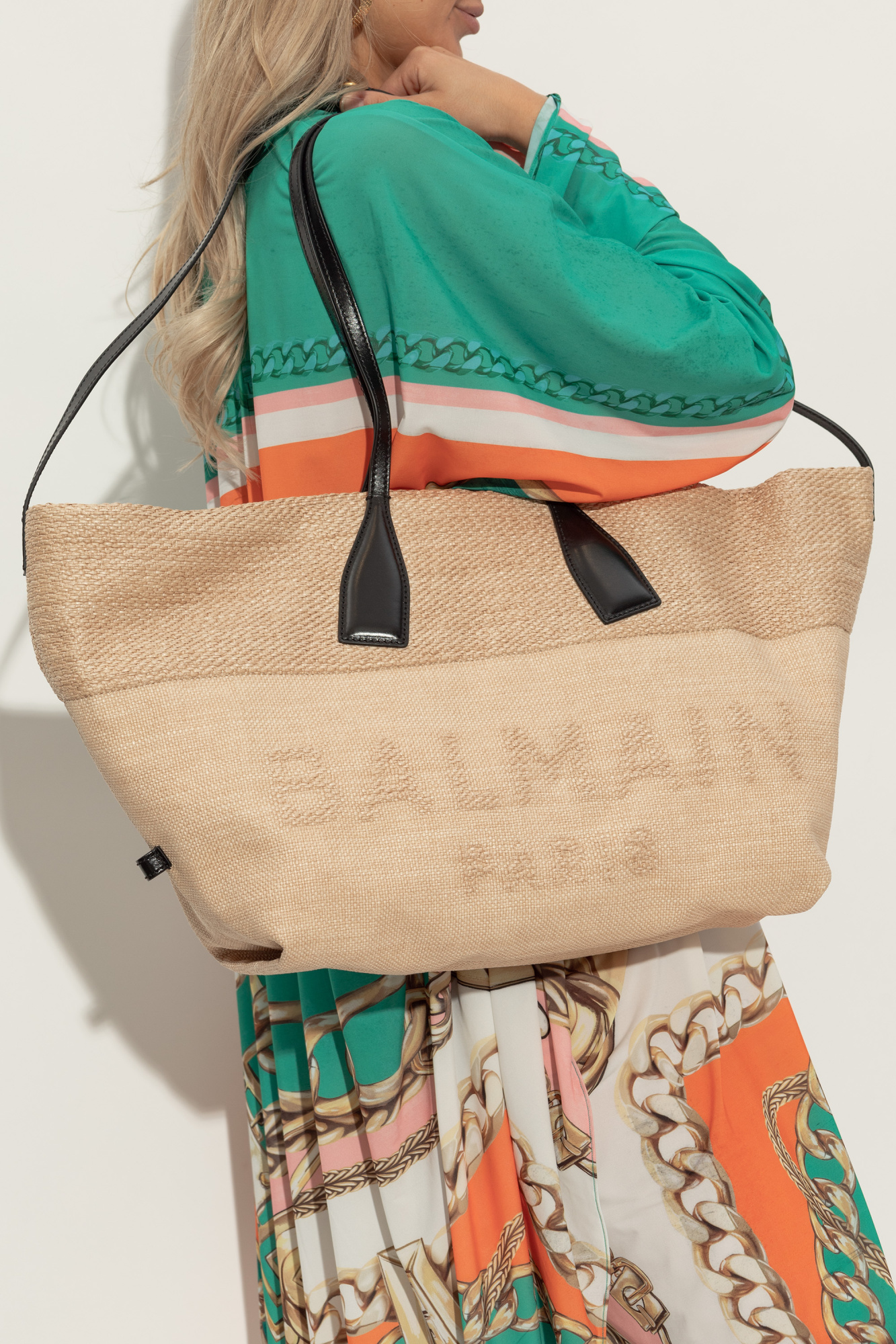 【関税込み】Track Shopper Bag - Balmain - Raffia - Neutral Track raffia tote bag - Women | BALMAIN